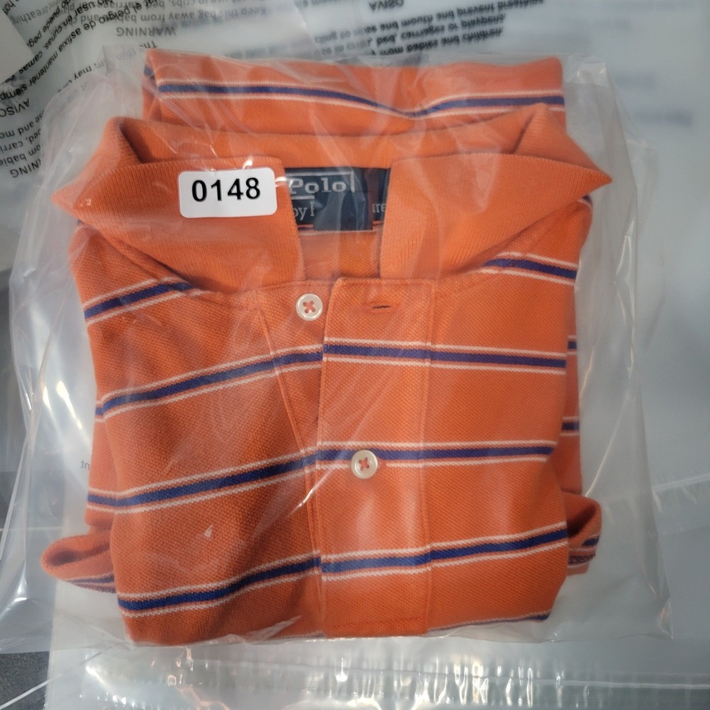 Polo Ralph Lauren Polo Shirt Mens Large Orange Blue Striped Short Sleeve Cotton - Picture 7 of 9